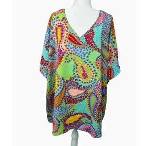 Emily Wonder 3X Celebrity Crush Paisley V-Neck Kimono Sleeve Tunic Top NWT
